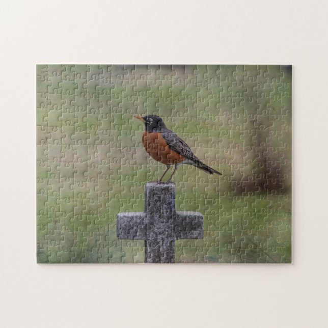 Robin on a cross jigsaw puzzle (Horizontal)