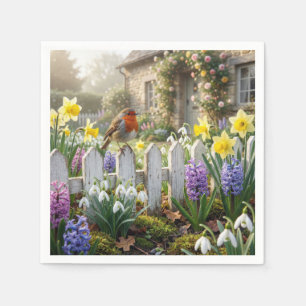 Robin On a Spring Garden Picket Fence Napkin