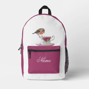Robin on a Tea Cup Printed Backpack