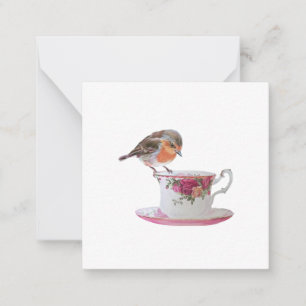 Robin on a Teacup Postcard Style Note Card