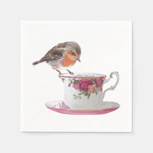 Robin on a teacup serviettes napkin