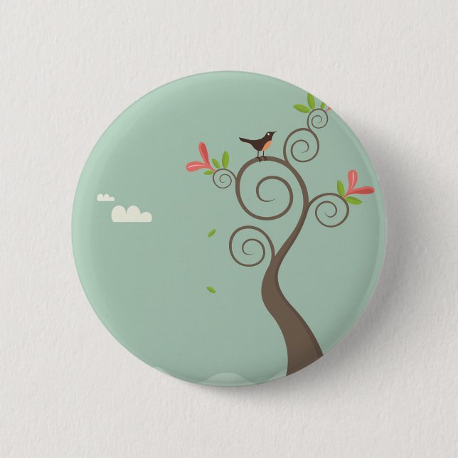 Robin on a Tree 2 Inch Round Button (Front)