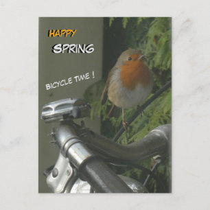Robin on Bicycle Close Up Happy Spring Postcard
