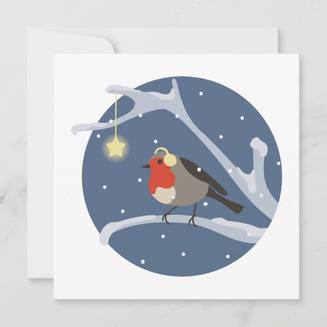 Robin on branch holiday card (Front)