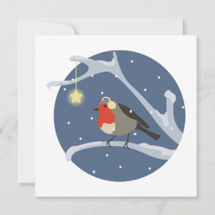 Robin on branch holiday card
