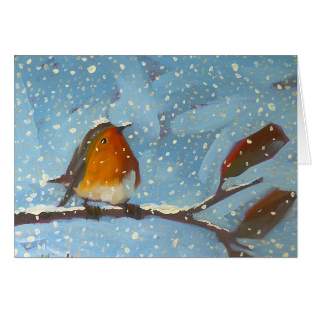 robin on branch on snowy day (Front Horizontal)