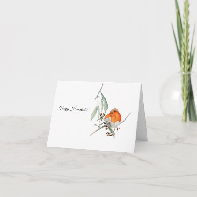 Robin on Eucalyptus Branch - Carte de voeux pliée (Devant)