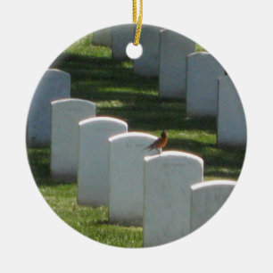 Robin on gravestone ceramic ornament