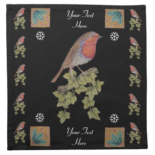 Robin on ivy leaves original seasonal art design napkin