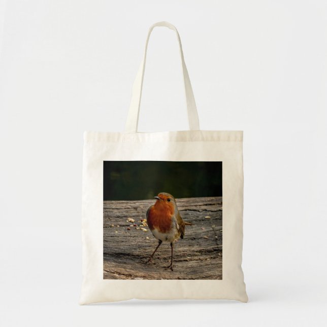 Robin on log tote bag (Front)