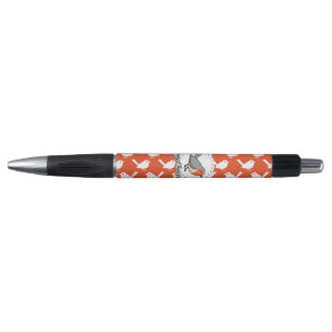 Robin on Orange White Bird Pattern - Merry Xmas Pen