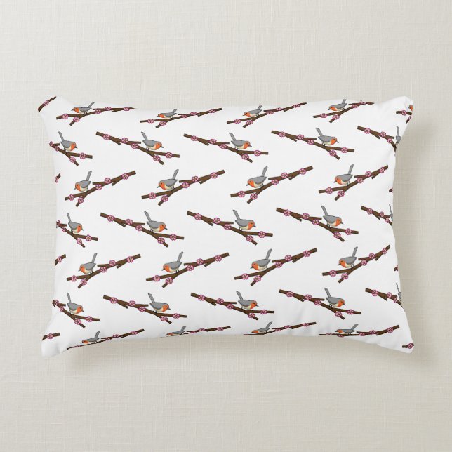 Robin on Sakura Accent Pillow (Front)