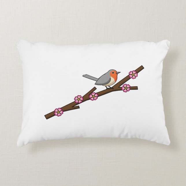 Robin on Sakura Accent Pillow (Front)