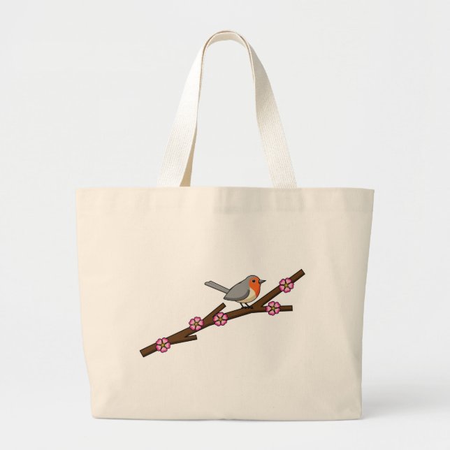 Robin on Sakura Large Tote Bag (Front)