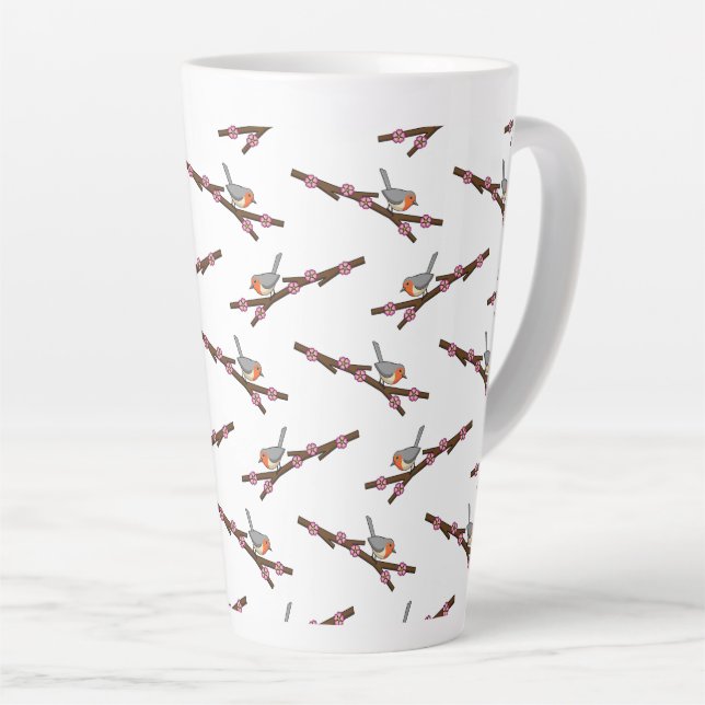 Robin on Sakura Latte Mug (Right Angle)