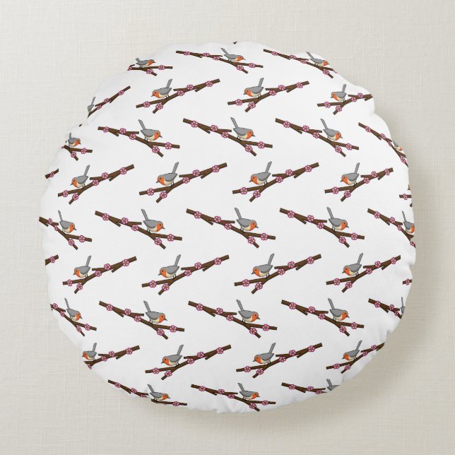 Robin on Sakura Round Pillow (Front)