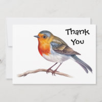  Robin on tree  brach   Flat Thank You Card