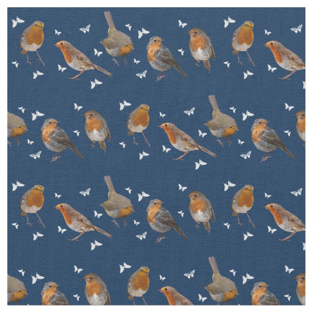 Robin Party Fabric (Navy) (Close Up)
