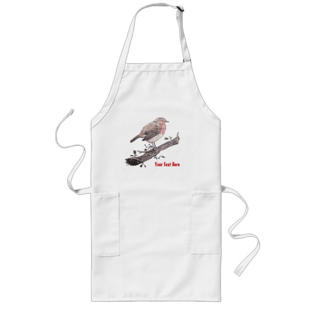 Robin perched on ivy leaf wild bird long apron (Front)
