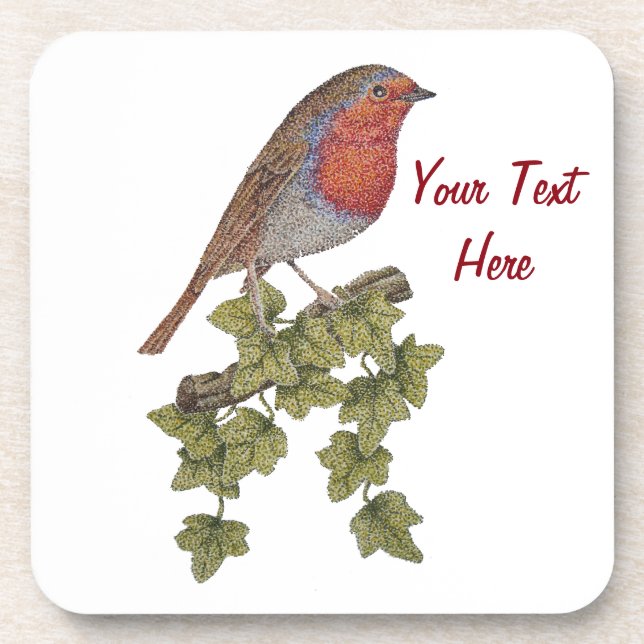 Robin perched on ivy leaf wild birds for christmas coaster (Front)