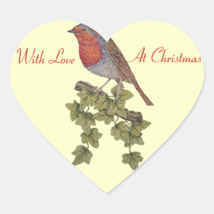 Robin perched on ivy leafs wild birds heart sticker