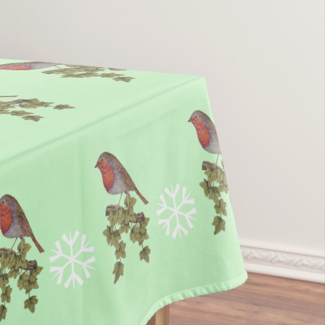 Robin perched on ivy leafs wild birds tablecloth (In Situ)