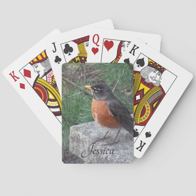 Robin Photo Personalized Name  Playing Cards (Back)