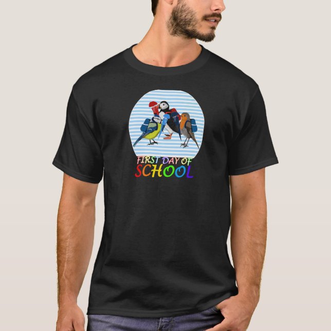 Robin Puffin Bird First Day of School First Grade  T-Shirt (Front)