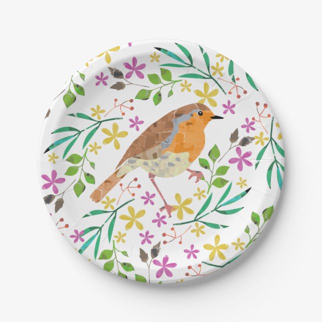Robin Red Breast, bird of Christmas Paper Plate (Front)