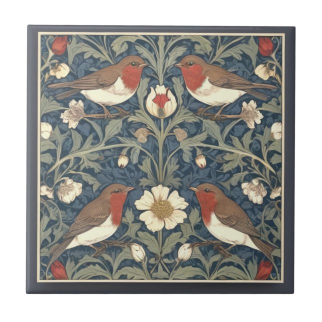 Robin Red Breast Birds William Morris style Bird Tile (Front)