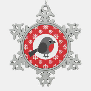 Robin Red Snowflake Pewter Christmas Ornament