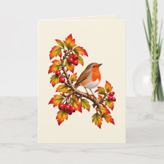 Robin Redbreast Autumn Botanical Bird Design Card