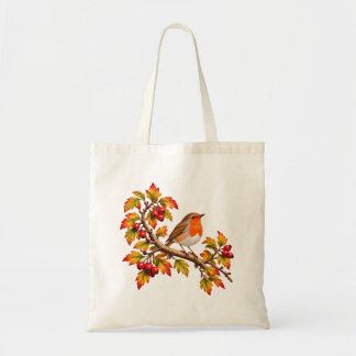  Robin Redbreast Autumn Botanical Bird Design Tote Bag