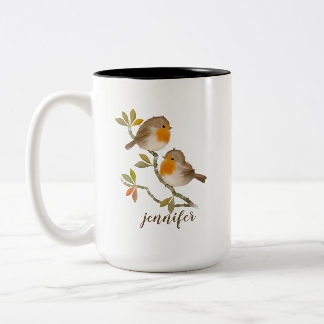 Robin Redbreast Birds Personalized Mug (Left)
