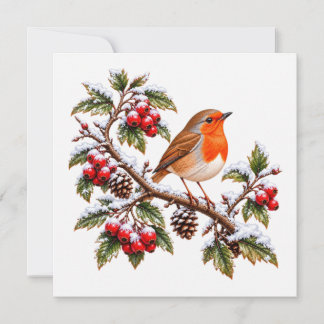  Robin Redbreast on Snowy Winter Branch Christmas Card