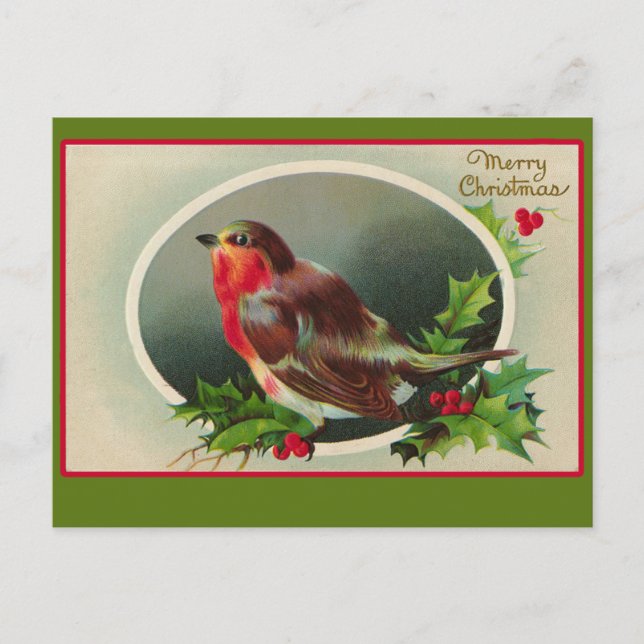 Robin Redbreast Vintage Christmas Card (Front)
