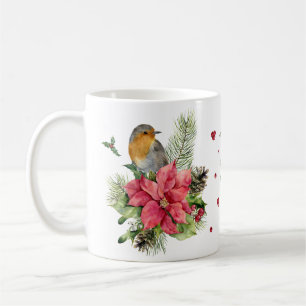 Robin rouge Poinsettia Christmas Mug
