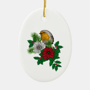 Robin rouge sur décoration de Noël