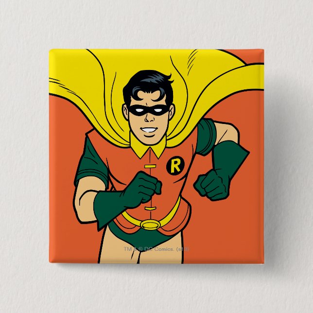 Robin Running 2 Inch Square Button (Front)