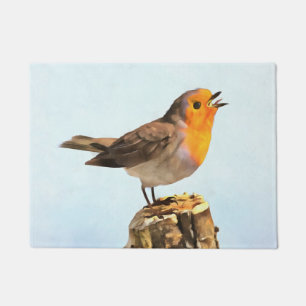 Robin singing  doormat