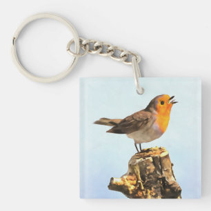 Robin singing keychain