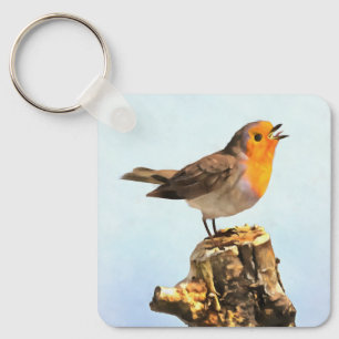 Robin singing keychain