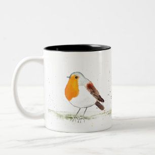 Robin watercolor Two-Tone coffee mug