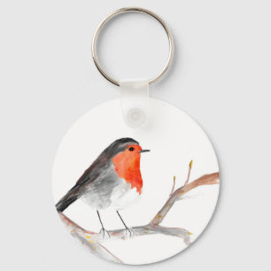 Robin watercolour painting Christmas art Keychain