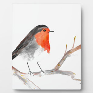 Robin watercolour painting Christmas art Plaque