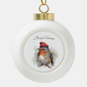 Robin Winter Delight, custom Ceramic Ball Christmas Ornament