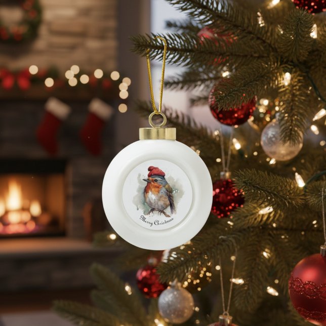 Robin Winter Delight, custom Ceramic Ball Christmas Ornament (Creator Uploaded)