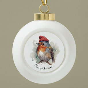 Robin Winter Delight, custom Ceramic Ball Christmas Ornament