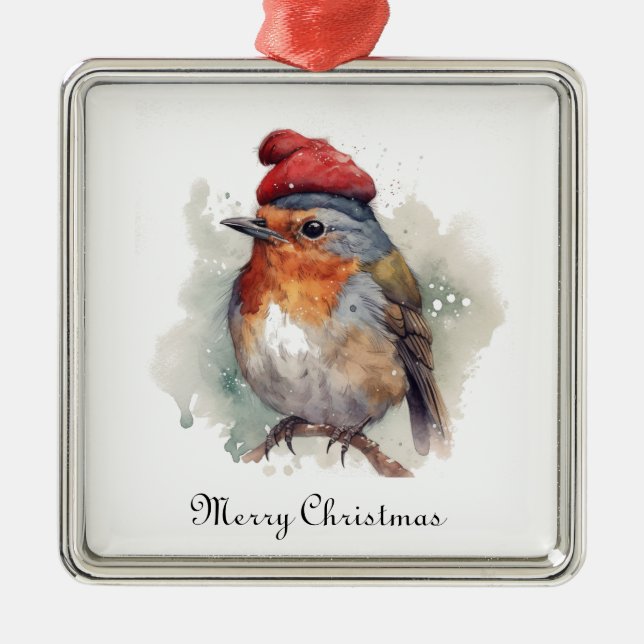 Robin Winter Delight, custom Metal Ornament (Front)