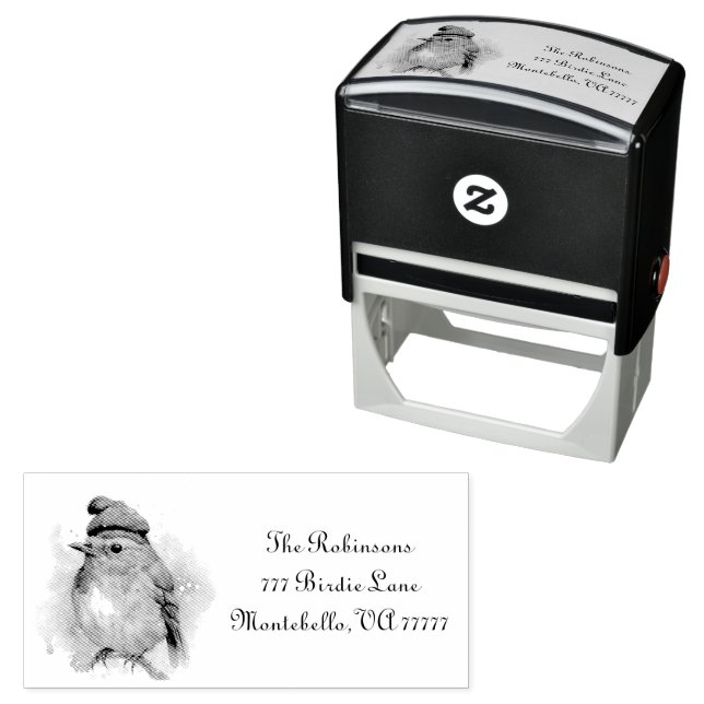 Robin Winter Delight, custom Self-inking Stamp (In Situ)